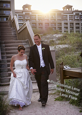 beach wedding photography lens flare