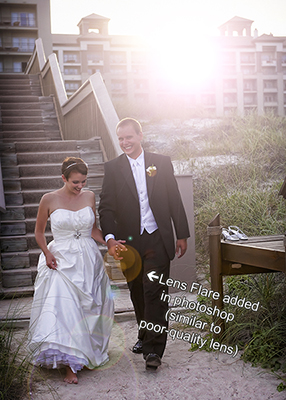 beach wedding photography with photoshop lens flare
